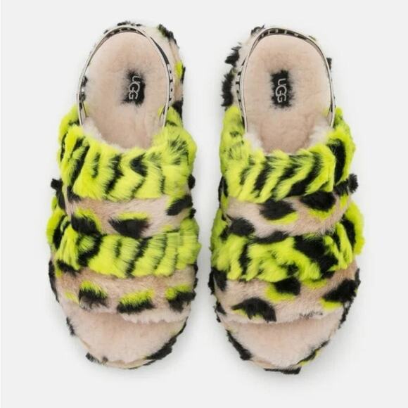 UGG FLUFF YEAH ANIMALIA - Platform sandals slides slippers KEY LIME SIZE 8 NEW!! - Picture 6 of 9